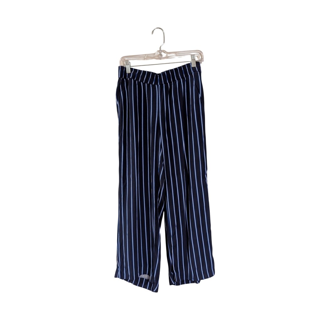 Ann Taylor Factory Wide Leg Pants Womens XS Navy Blue Striped Elastic Waist